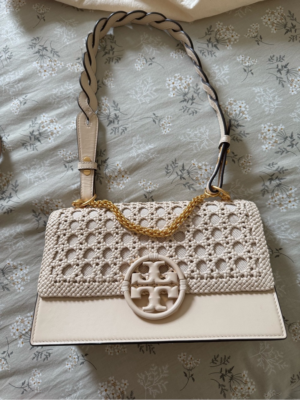 Tory Burch Miller Basket Weave Cream Shoulder Bag - Picture 1 of 5